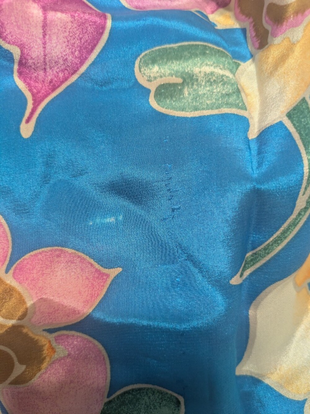 Echo Blue Floral Square Scarf with Pink and Yellow Blooms - Picture 5 of 5